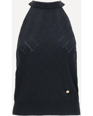 Balmain Sleeveless Wool Crewneck Top - Blue