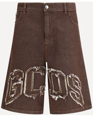Gcds Lounge Logo Denim Shorts - Brown