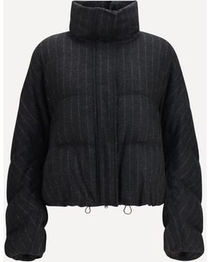 Brunello Cucinelli Cropped Pinstripe Wool Puffer Jacket - Black