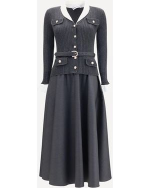 Self-Portrait Knit And Twill Midi Dress - Blue