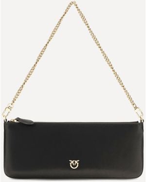 Pinko Horizontal Flat Leather Shoulder Bag - White