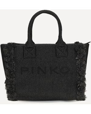 Pinko Medium Beach Rafia Tote Bag - Black