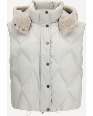 Brunello Cucinelli Padded Vest With Shearling Hood - White