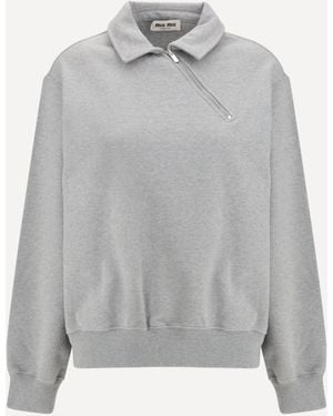 Miu Miu Sweatshirt With Oblique Zip Closure - Grey