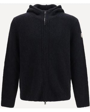 Moncler Bouclé Wool Blend Zip Hoodie - Blue