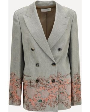 Dries Van Noten Blazer Doppiopetto Con Ricami - Grigio