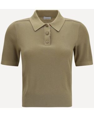Burberry Knit Polo With Check Trim - Green