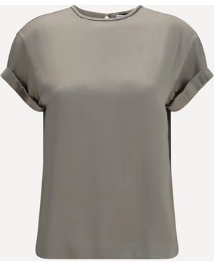 Brunello Cucinelli Silk Blouse With Monili Chain - Gray