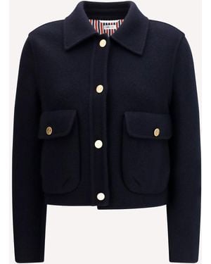 Thom Browne Cropped Virgin Wool Jacket - Blue