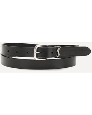 Saint Laurent Cintura Cassandre Con Fibbia Argento - Bianco