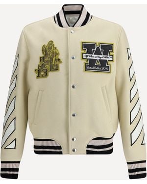Off-White c/o Virgil Abloh Lion Wool Varsity Jacket - Natural