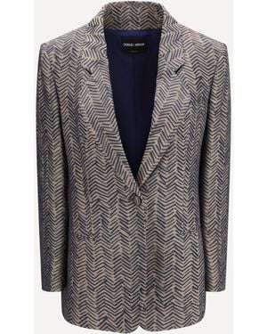 Giorgio Armani Single-Breasted Jacket Cchevron Jacquard Viscose - Grey