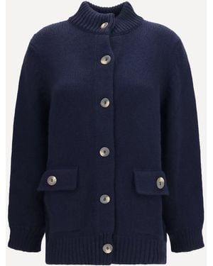 Ella High Neck Cardigan - Blue