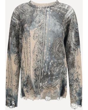 R13 Boyfriend Distressed Linen Knit Jumper - Grey