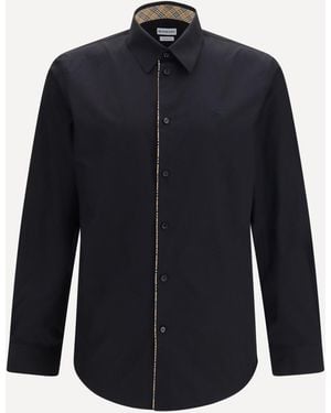 Burberry Cotton Shirt With Check Trims - Blue