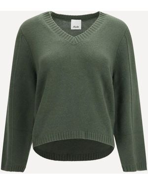 Allude V-Neck Cashmere Sweater - Green
