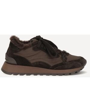 Brunello Cucinelli Suede And Techno Fabric Sneakers With Shearling Lining And Monile - White