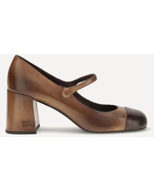 Miu Miu Leather Mary Jane Ballerinas - Brown