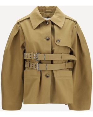 Ganni Canvas Jacket With Double Belt - Green
