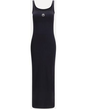 Marine Serre Moon Logo Ribbed Jersey Long Dress - Blue