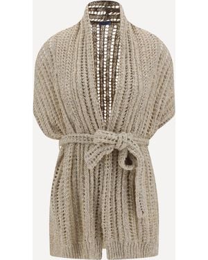 Brunello Cucinelli Cardigan Traforato Con Paillettes - Bianco