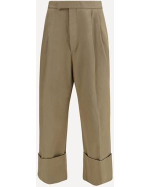 Thom Browne Cotton Gabardine Trousers With Double Pleats - Natural