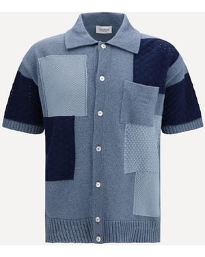 Laneus Cardigan Patchwork A Maniche Corte - Blu