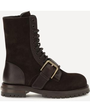 Dolce & Gabbana Leather And Suede Buckle Ankle Boots - Black
