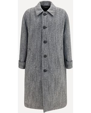 Dolce & Gabbana Chevron Wool-Blend Single-Breasted Coat - Grey