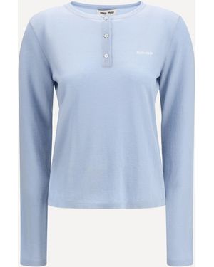 Miu Miu Cashmere Henley T-Shirt - Blue