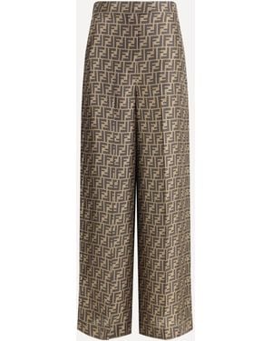 Fendi Monogram Pattern Silk Pants - Natural