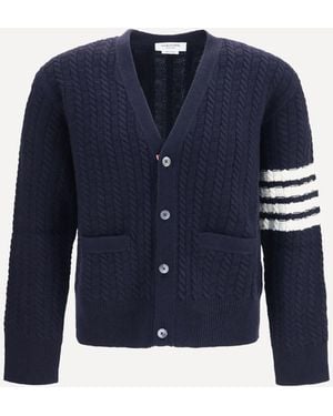 Thom Browne V-Neck Jumper With Anchor Embroidery On The Back - Blue