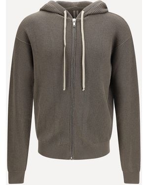 Rick Owens Ribbed Virgin Wool Knit Hoodie - Grey