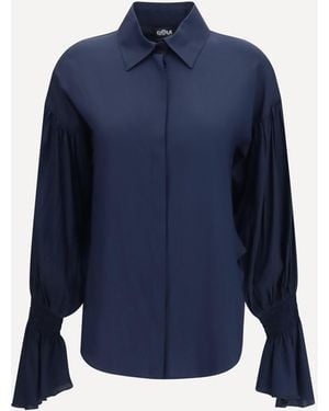 Ella Silk-Blend Shirt With Bell Sleeves - Blue
