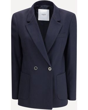 Cruna Single-Breasted Houndstooth Blazer - Blue