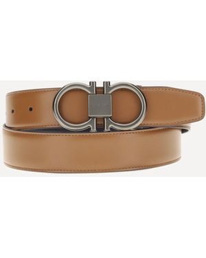 Ferragamo Reversible Leather Gancini Belt - Natural
