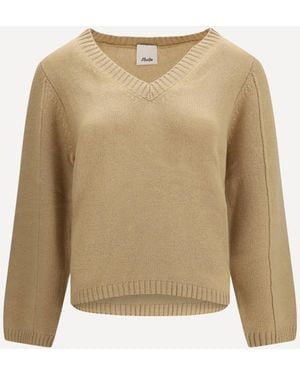 Allude V-Neck Cashmere Sweater - Natural