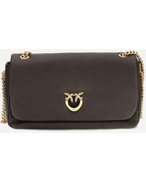 Pinko Love Birds Click Soft Horizontal Leather Shoulder Bag - Brown