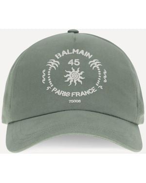 Balmain Logo Print Cap - Green