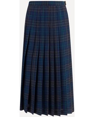 Burberry Pleated Check Wool-Blend Skirt - Blue