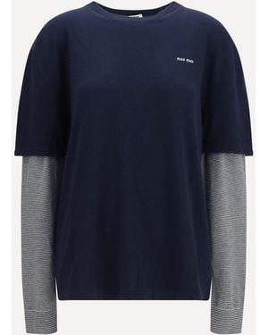 Miu Miu Long-Sleeve Layered Jumper - Blue