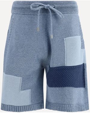 Laneus Patchwork Cotton Knit Shorts - Blue