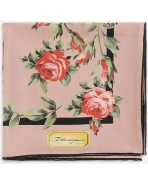 Dolce & Gabbana Silk Twill Scarf With Rose Bouquet Print - Pink