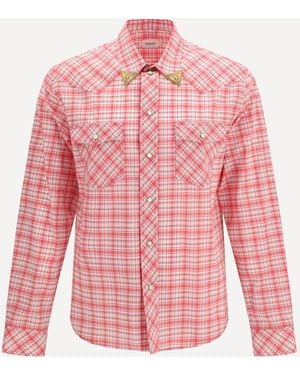 Versace Slim Checked Cotton Poplin Shirt - Pink