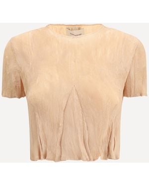 GONGDID DESIGN Short-Sleeved Pleated Top - Natural