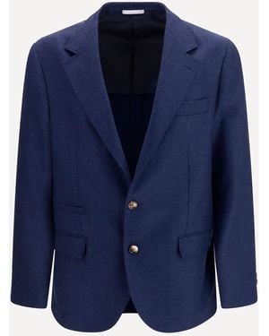 Brunello Cucinelli Single Breasted Wool Blazer - Blue