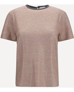 Brunello Cucinelli Striped Short-Sleeve Crewneck T-Shirt - Pink