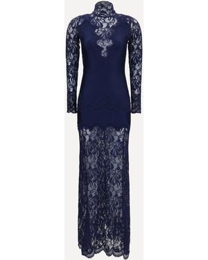 Rabanne Long Lace And Jersey Dress - Blue