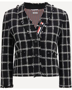 Thom Browne Checked Tweed Cardigan Jacket - Black