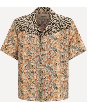 Valentino Short-Sleeve Floral And Leopard Print Shirt - Natural